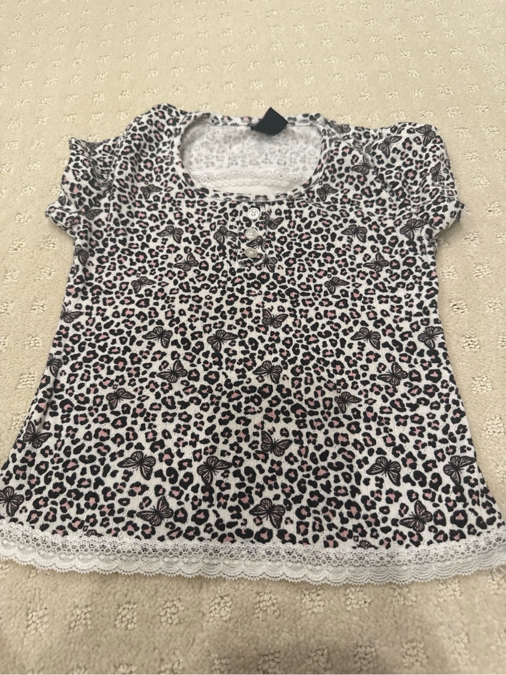 Star Ride Girls Leopard Butterfly Lace Trim Top Size 5/6